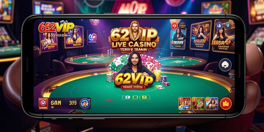 Tampilan gameplay Live Casino yang mendebarkan di 62VIP.