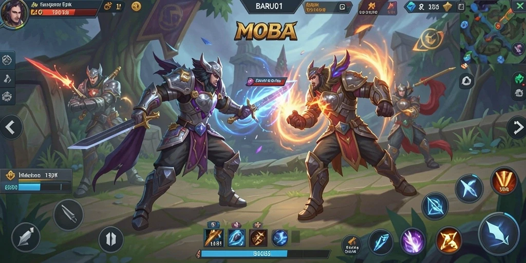 Screenshot menunjukkan aksi seru dalam pertarungan MOBA.