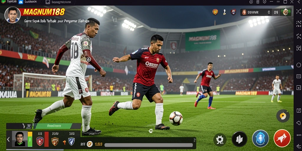 Tangkapan layar dari MAGNUM188 menampilkan aksi seru dalam permainan sepak bola.