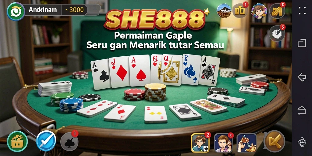 Tampilan gameplay SHE888 dengan antarmuka Gaple yang menarik.