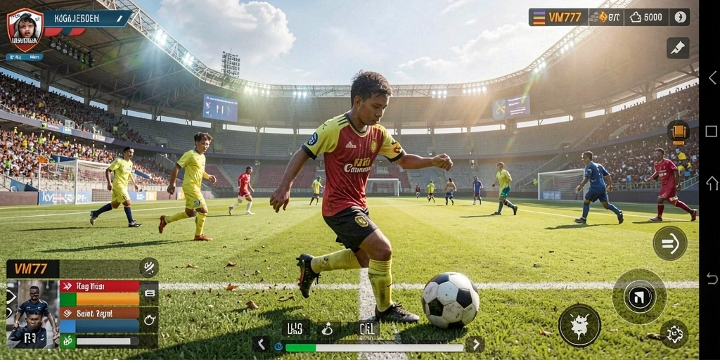 Tampilan gameplay seru dalam permainan sepak bola VM777.