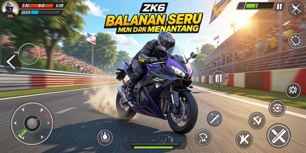 Tampilan gameplay seru di lintasan balap motor.